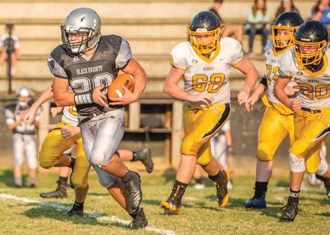 JV Black Knight Kage Williams gave the Murphy defense fits throughout Robbinsville's 48-30 over the Bulldogs on Sept. 12. Photo by Byron Housley/The Graham Star