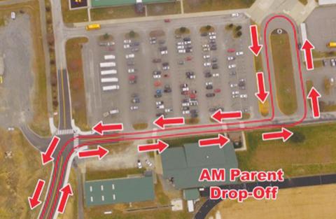 Overhead views of the new expected flow of traffic for morning drop-off and afternoon pick-up, when the new Robbinsville High School entrance opens Tuesday.
