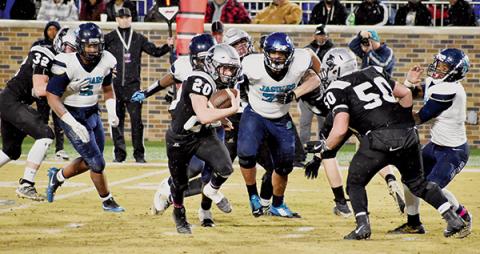 Robbinsville’s Lex Hooper churns his way to a 20-yard touchdown during Saturday’s 1A state championship game against Northampton County. Hooper will be the Black Knights’ main gun in the backfield next season. Photo by Kevin Hensley/editor@grahamstar.com