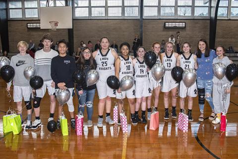 The Robbinsville Middle School eighth-grade basketball players were recognized at Monday’s game against Cullowhee Valley. From left are Zeke Silvers, Donovan Carpenter, Xander Wachacha, Tylie Bridges, Aubrie Wachacha, Noelle Orr, Emma Beasley, Zoie Shuler, Karlee Stewart, Memory Frapp, Linsey Orr and Taelyr Jackson. Photo by Byron Housley/The Graham Star