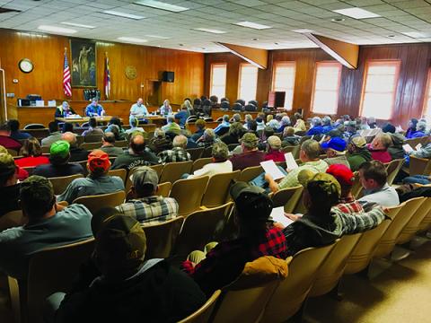 Heavy public interest in the Town of Robbinsville meeting on Jan. 8 – originally believed to be the session a resolution that would allow alcohol sales to appear on the next ballot – forced a last-minute relocation to the nearby Graham County Courthouse. Photo by Kevin Hensley/editor@grahamstar.com