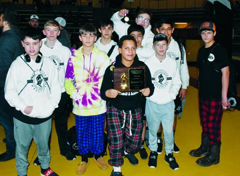 The Robbinsville Middle School Black Knights finished second at Saturday’s Smoky Mountain Conference Tournament in Cherokee. From left are Ryelon Waldroup, Ethan Webster, Houston Ditmore, Dalton Hill, Isaac Picon, Juan Rios, Koleson Dooley, Mason Phillips, Anjelo Fierro and Whelon Sellers. Photos by Kevin Hensley/editor@grahamstar.com