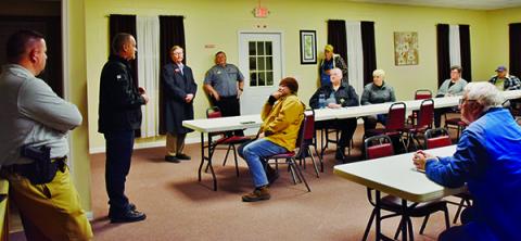 Chief Deputy Chuck Stewart speaks during Feb. 27’s Community Safety Meeting in Stecoah. Photo by Art Miller/amiller@grahamstar.com