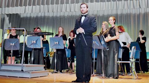 Robbinsville band director Jameson Stout addresses the audience gathered inside the school’s theater for the May 22, 2017 spring concert. Stout is leaving the Graham County School system after 11 years on the job. Photos by Art Miller/amiller@grahamstar.com