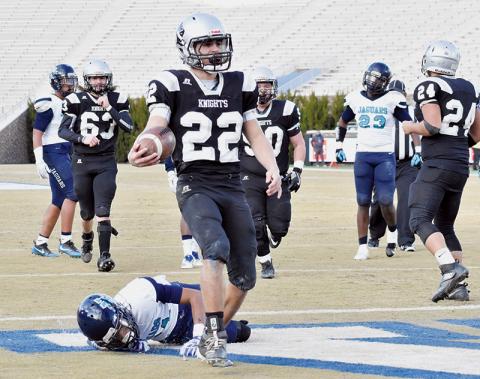Robbinsville senior Rylee Anderson breaks the plane for one of his five 1A state championship game touchdowns on Dec. 14. Photos by Kevin Hensley/editor@grahamstar.com