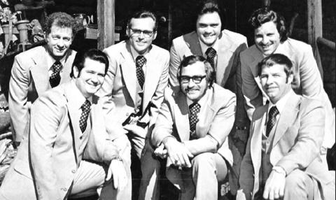 The Journeymen expanded from the original quartet, with a variety of members over their 22 years. On the cover of one of their four albums are (front row, from left): Ray Lane, first tenor; Willie Bratcher, lead and Ron Wilcox, piano. Second row, from left: Jackie Anderson, baritone; Wayne Williams, bass; Joe Collins, drums and Herman Spell, bass guitar.