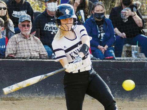 Kensley Phillips takes a cut during a preseason scrimmage against T.C. Roberson on March 11. Along with Memory Frapp, Phillips had a 3-RBI game at Hayesville on Tuesday. Photo by Art Miller/amiller@grahamstar.com