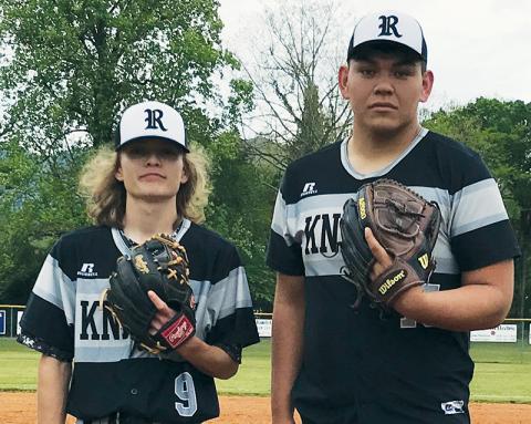 Robbinsville’s Kade Garrison (left) and Rossi Wachacha combined to throw a no-hitter at Andrews on Tuesday. Photo by Kevin Hensley/sports@grahamstar.com