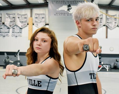 For the first time in North Carolina history, a pair of siblings have won an individual state championship in both the same sport and the same calendar year. Robbinsville’s Aynsley and Kyle Fink reached the pinnacle in wrestling this season. Photos by Kevin Hensley/sports@grahamstar.com
