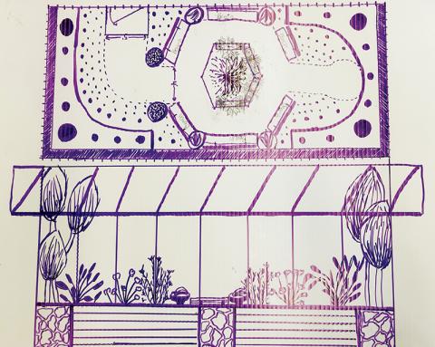Preliminary sketches of the butterfly garden that will be located at the Graham County Public Library.