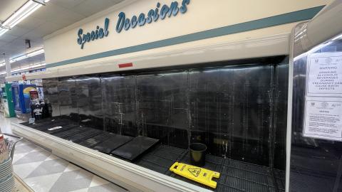 Coolers have been installed in the former greeting cards section at Ingles in Robbinsville in preparation for beer and wine sales. Photo by Randy Foster/news@grahamstar.com