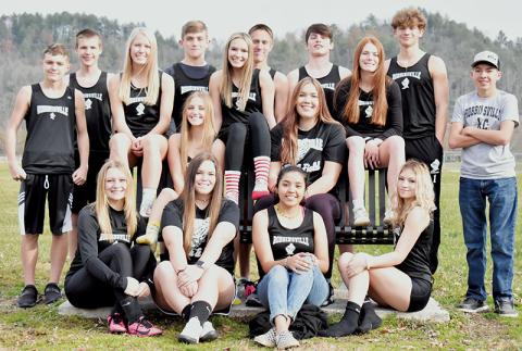 The 2021-22 Robbinsville High School indoor track team. All names are from left. Front row: Haize Moore, Montana Buchanan, Lisbeth Cervantes and Caylin Lunsford. Second row: Kensley Phillips, Taelyr Jackson, Delaney Brooms and Zoie Shuler. Back row: Jacob Satterfield, Zeb Stewart, Caden Lail, William Cable, Roman Jones, Kamdyn Jordan and Josh Satterfield. Not pictured is Koleson Dooley. Photo by Kevin Hensley/sports@grahamstar.com