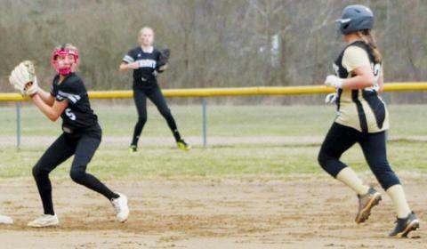 Anna Williams looks to turn the second leg of a double play during March 15’s home game against Hayesville. Photo courtesy of Tyffany Hicks/Contributing Photographer