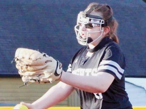 Robbinsville Middle School’s Presley Caylor tossed a no-hitter during the Lady Knights’ 10-0, season-opening victory at Hayesville on March 10. Photo by Tyffany Hicks/Contributing Photographer