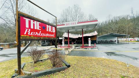 Caution tape surrounds The Hub restaurant in Robbinsville. Fire gutted the restaurant early Sunday morning. Photo by Randy Foster/news@grahamstar.com
