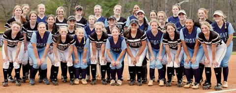 The Robbinsville Lady Knights and the Enka Sugar Jets gathered to commemorate the opportunity to play at the Catamount Softball Complex on Monday. Enka would prevail in six innings, 11-1. Photo by Kevin Hensley/sports@grahamstar.com