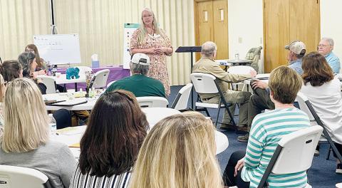 Michelle Shiplet addresses a group of about 30 local and state leaders at a May 19 “Think Tank,” hoping to identify and solve some of Graham County’s more pressing problems. Photo by Randy Foster/news@grahamstar.com