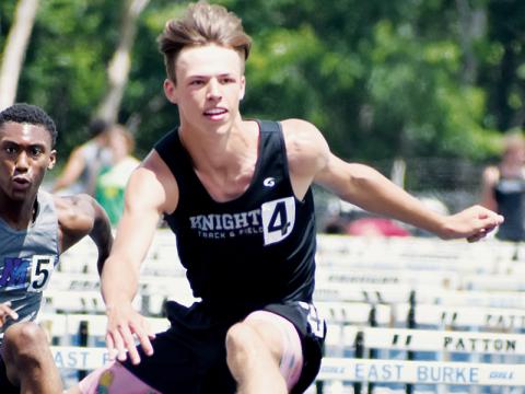 Brock Adams outpaced the competition in both the 110- and 300-meter hurdles at Saturday’s 1A Western Regional Track Meet in Connelly Springs, clinching the championship in both events. Photos by Kevin Hensley/sports@grahamstar.com