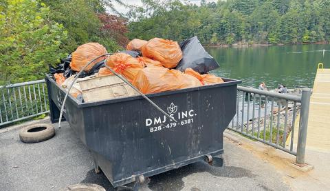 One of two dumpsters sits full on the shores of Lake Santeetlah, following an unload of garbage collected during a community clean-up Saturday. Photos by Randy Foster/news@grahamstar.com