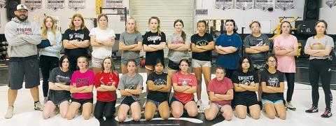 The Robbinsville wrestling program is adding another chapter to its historic legacy: the first-ever Lady Knights team, comprised of girls from Robbinsville Middle School. The coaches are Josh Winfrey (far left) and Sarah Orr (far right).