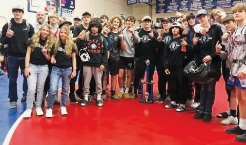The Robbinsville Black Knights pause to celebrate their second-straight Falcon Frenzy victory Saturday.