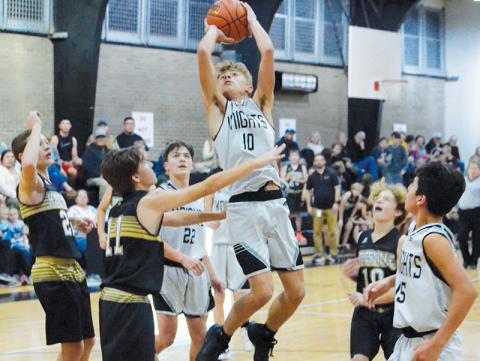 Robbinsville Middle’s Cameron Allison glides to the basket during home action Nov. 17 against Hayesville. Four days later, Allison was seriously injured at Swain County, when a Maroon Devils player slammed the 13-year-old to the floor late in the game. Photos by Kevin Hensley/sports@grahamstar.com
