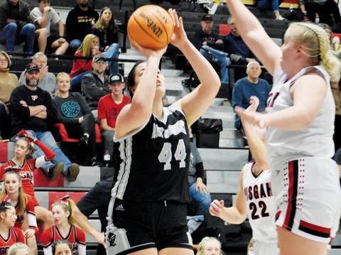 Junior Aubrie Wachacha eyes a second-quarter basket Monday at Pisgah. Robbinsville’s center had 13 points against Cocke County, Tenn., on Friday. Photos by Kevin Hensley/sports@grahamstar.com