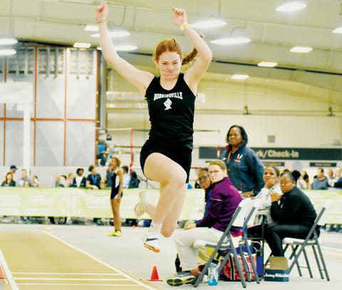 Lady Knights junior Zoie Shuler leapt to a pair of 1A indoor-track state titles Saturday, collecting gold in both the long and triple jumps. Photos by Kevin Hensley/sports@grahamstar.com
