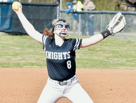 Though she did not get much of a chance to show off her arm, Robbinsville’s Presley Caylor struck out five of the eight batters she faced in the Lady Knights’ 16-0 win over Murphy on Tuesday. Photo by Kevin Hensley/sports@grahamstar.com