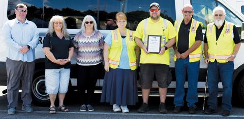 Graham County Transit has once again received a safety award from the state level. From left are Michael Collins, NEMT coordinator; Donna Hill, dispatch schedule operator; Tracy Jenkins, assistant director; and drivers Angie Jenkins, Micheal Badalucca, Tommy Holland and Terry Crawford. Photo by Ruby Annas/news@grahamstar.com