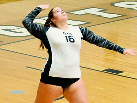 Lady Knights senior Aubrie Wachacha has finely-tuned her service game throughout her career and is peaking at the right time: her 68 aces at press time lead the Smoky Mountain Conference. Photo by Kevin Hensley/sports@grahamstar.com