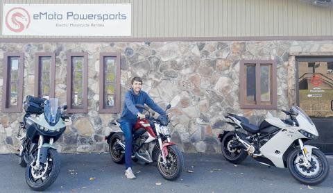 South Carolina resident Austin Ammarell (and co-owner) shows off some of the  options available at eMoto Powersports, which just opened its doors to the public last month. Photo by Ruby Annas/news@grahamstar.com