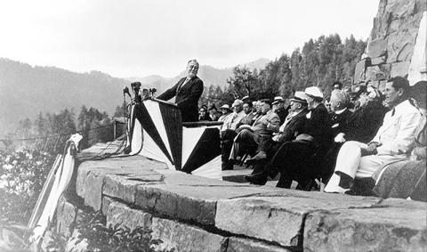 Franklin D. Roosevelt dedicated the Great Smoky Mountains National Park on Sept. 2, 1940. Students from Robbinsville High School were in attendance. Photo courtesy of National Park Service