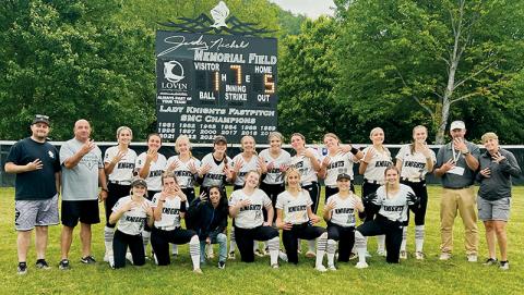 After clinching a trip to the Elite 8 on Monday, the Lady Knights gathered in right field to celebrate the moment. Photo by Kevin Hensley/sports@grahamstar.com