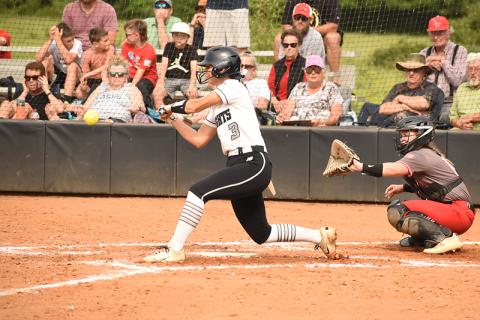 Senior Memory Frapp turns on a pitch during Game 2 of the Western Regional Finals against East Wilkes on Friday. Photo by Jacquline Gayosso/The Graham Star
