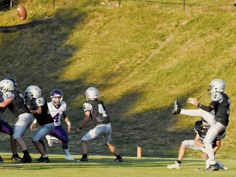 Xamuel Wachacha (3) stayed busy during Aug. 22’s JV season opener against  Mitchell, nailing four PATs and reeling in one touchdown amid Robbinsville’s 38-6 blowout over the Mountaineers. Photo by Jacquline Gayosso/The Graham Star