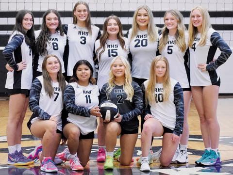 The 2024 Robbinsville Lady Knights volleyball team. All names are listed from left. Kneeling in front: Ella McGuire, Jayden Chekeleelee, Suri Watty and Novie Dutcher. Back row: Chloe Adams, Ryn Hooper, Claire Barlow, Olivia Lewis, Liz Carpenter, Daphne Barlow and Khaygan Buchanan. Photo by Kevin Hensley/sports@grahamstar.com