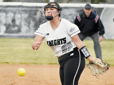 Naomi Taylor delivers a pitch during Tuesday’s season opener against Polk County. The senior hurler finished the game with 10 strikeouts. Photos by Bella Eddings/The Graham Star