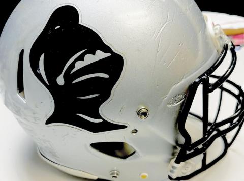 As part of a fundraiser, the Robbinsville Black Knights football team is selling a limited number of game-used helmets. 