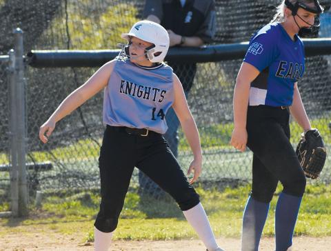Allie Phillips puts on the brakes after reaching third base Friday against Hiwassee Dam/Ranger. Photo by Lexie Anderson/The Graham Star