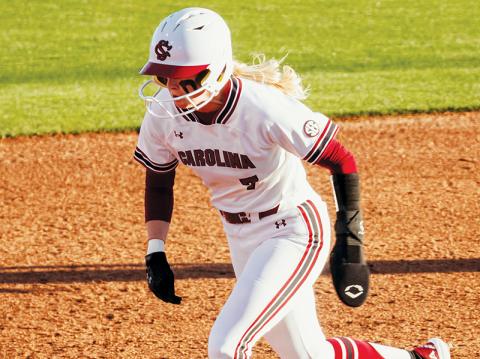Gamecocks senior Abigail Knight takes off on the basepath during March 21’s home game against Texas Tech. Photo courtesy of University of South Carolina Athletics