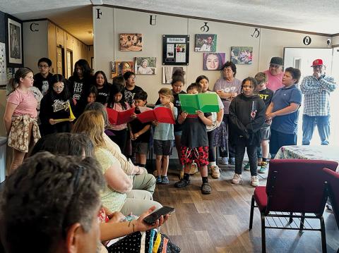 Students in the Snowbird N.E.S.T. program perform Cherokee songs for visitors from Oklahoma on April 29. Photos by Latresa Phillips/The Graham Star