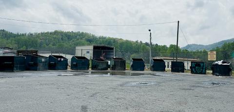 Adjacent to the Graham County Recycling Center on Snowbird Road, this sanitation site has faced criticism regarding water standing in front of many of the dumpsters. Photo by Kevin Hensley/editor@grahamstar.com