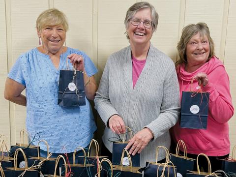 Randy Martins, Catherine Yost and Jane Kvetko (from left) show off the gift bags that have been put together for Saturday's Women's Health Forum in Andrews.