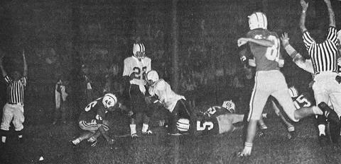 Robbinsville's Larry Sawyer dives across the goal line for a two-point conversion during Oct. 9, 1970's victory over Franklin.