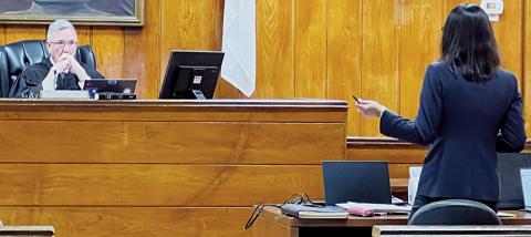 Judge William T. Stetzer listens as District Attorney Ashley Welch presents an  argument on behalf of the prosecution during Friday's pre-trial motion hearing in State of North Carolina v. Harold Bradford Hoxit. Photo by Kevin Hensley/editor@grahamstar.com