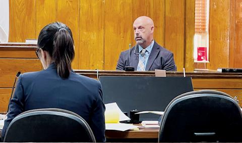 Suspended Graham County Sheriff Brad Hoxit testifies during Friday’s portion of a hearing regarding his permanent removal from office. Photos by Kevin Hensley/editor@grahamstar.com
