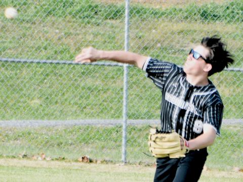 Jackson Lane fires a throw from right field during March 20's home game against Andrews. Photo by Kevin Hensley/sports@grahamstar.com