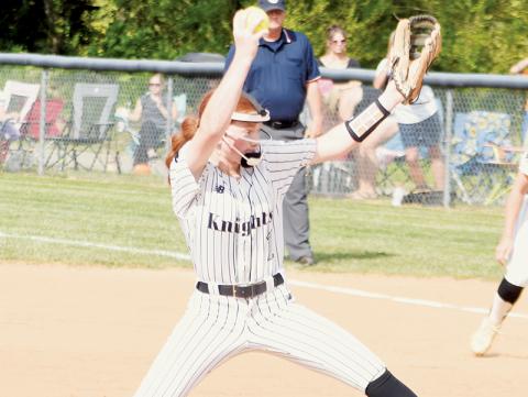 Kynadee Spencer winds up to deliver a pitch April 24 against Swain County. Spencer has anchored the Lady Knights' rotation for the last several weeks and picked up her fifth win of the season April 30 against Murphy. Photo by Kevin Hensley/editor@grahamstar.com