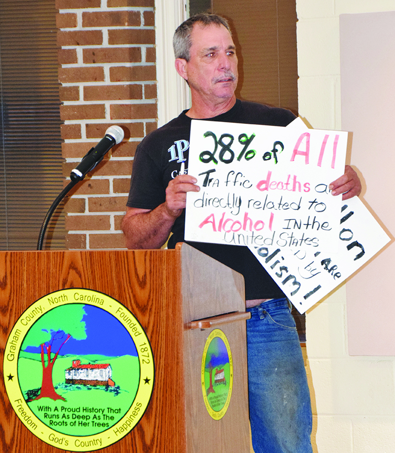 Joe Deddo speaks in opposition of alcohol sales in Graham County during Tuesday's meeting.